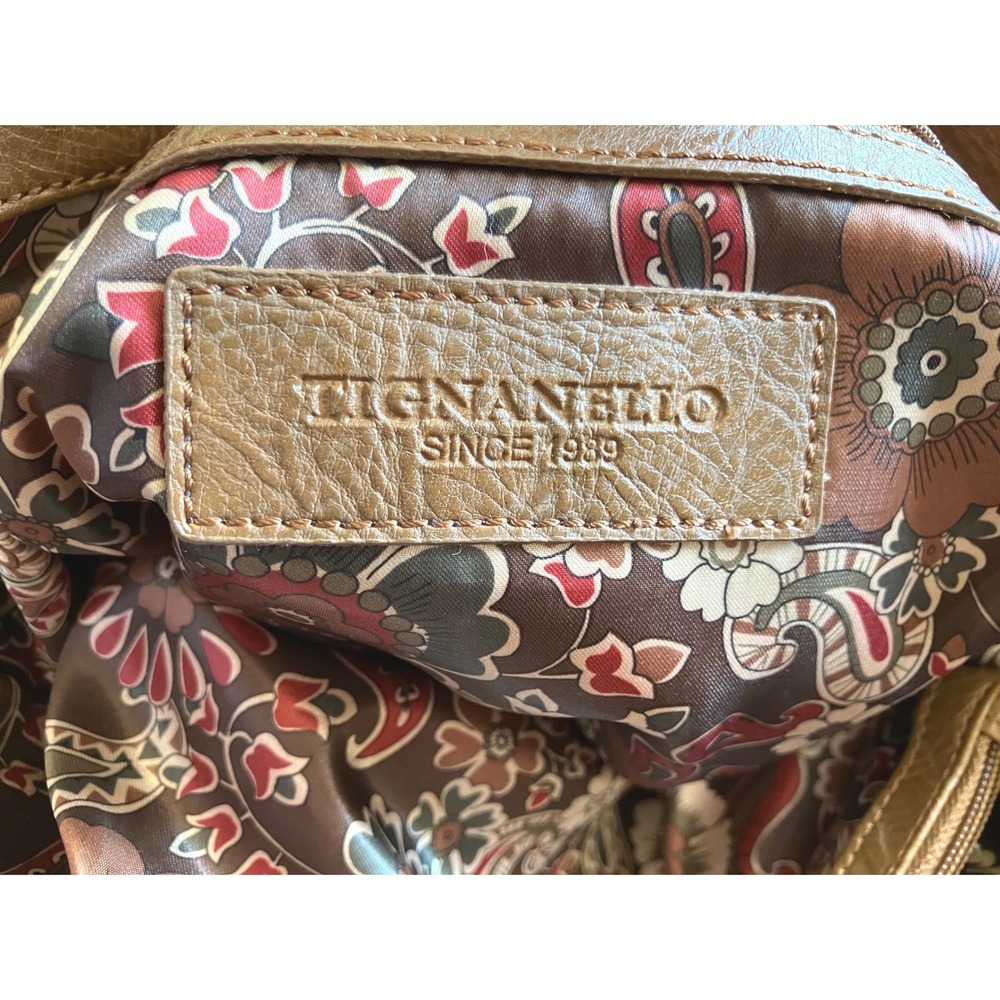Vtg Tignanello Brown Leather Suede Hobo Shoulder Bag Floral Paisley Lining - Picture 2 of 10